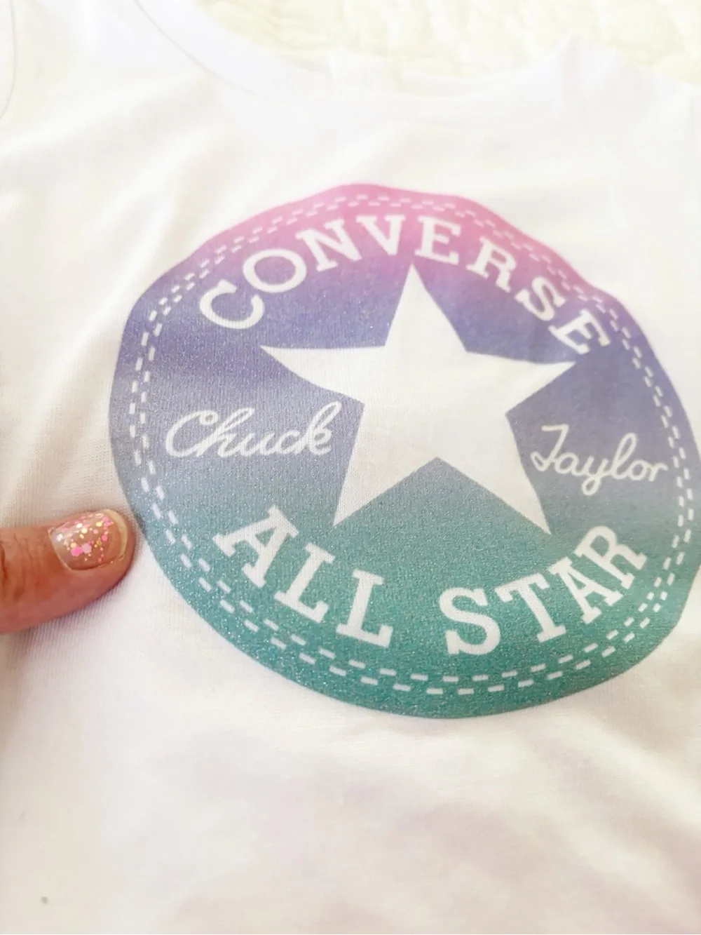 Converse Kids White Tee with Purple-Teal Ombre Shorts